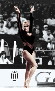 Lori Strong, Jr. All American, 1994 NCAA Uneven Bars Champion.